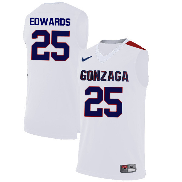 Men #25 Ryan Edwards Gonzaga Bulldogs College Basketball Jerseys-White